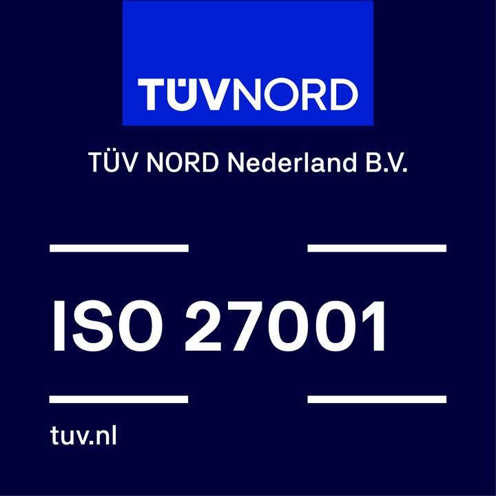 ISO 27001, gecertificeerd door TÜV NORD Nederland